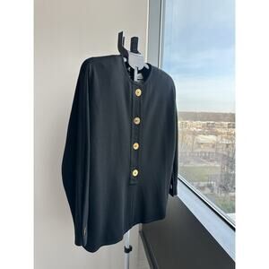 CAROLYNE ROEHM Black Knit Cardigan Sweater Gold Button Women's Long Sleeve